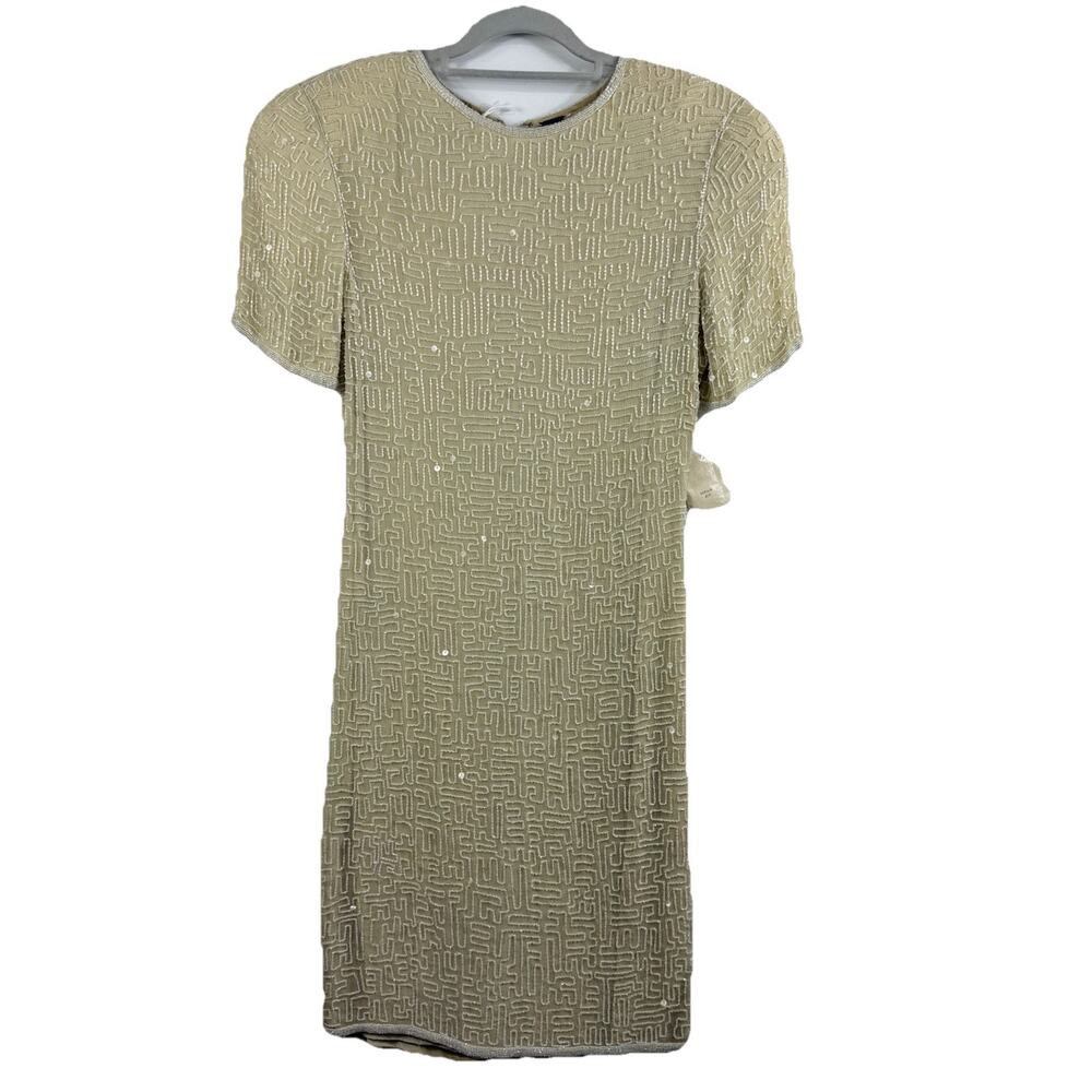 NWT Deadstock Vintage Modi 100% Silk Sequin Beaded Dress Small Glam 80s 90s
